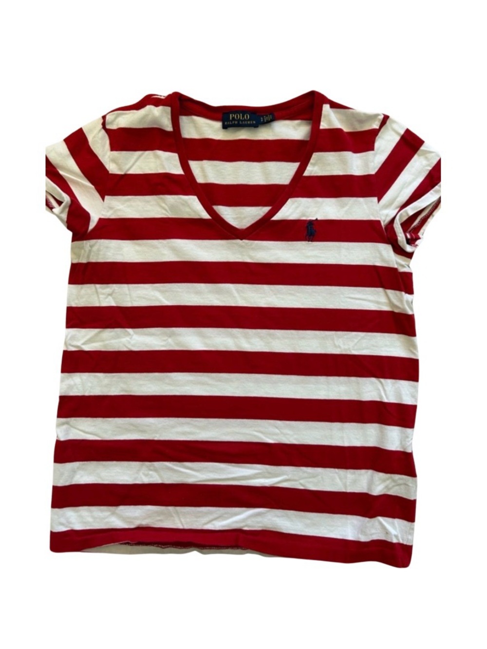 Ralph Lauren V-Neck Red & White Striped Short Sleeve Tee Size S - Picture 9 of 9